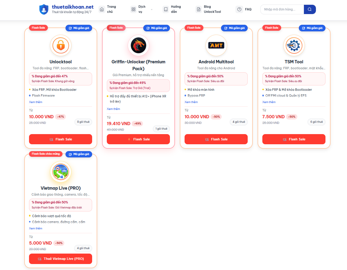 Trang chủ thuetaikhoan.net - Danh sách dịch vụ cho thuê