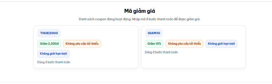 Danh sách mã giảm giá đang hoạt động