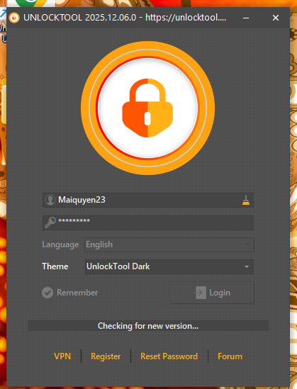 Màn hình đăng nhập UnlockTool 2025.12.06.0