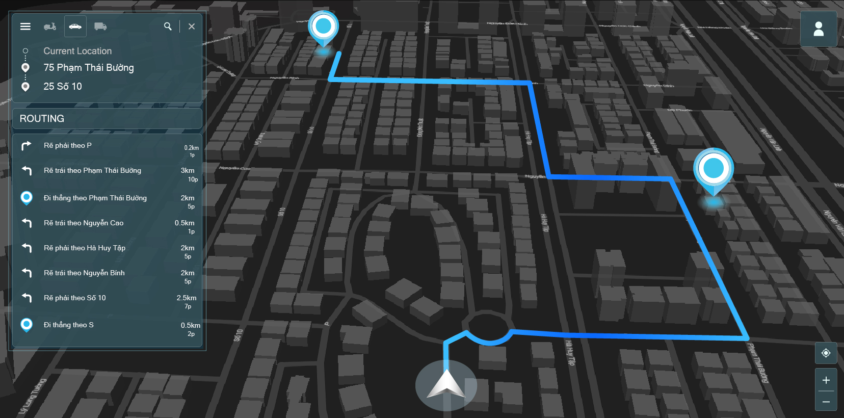 Giao diện bản đồ Vietmap Live với route điều hướng và cảnh báo