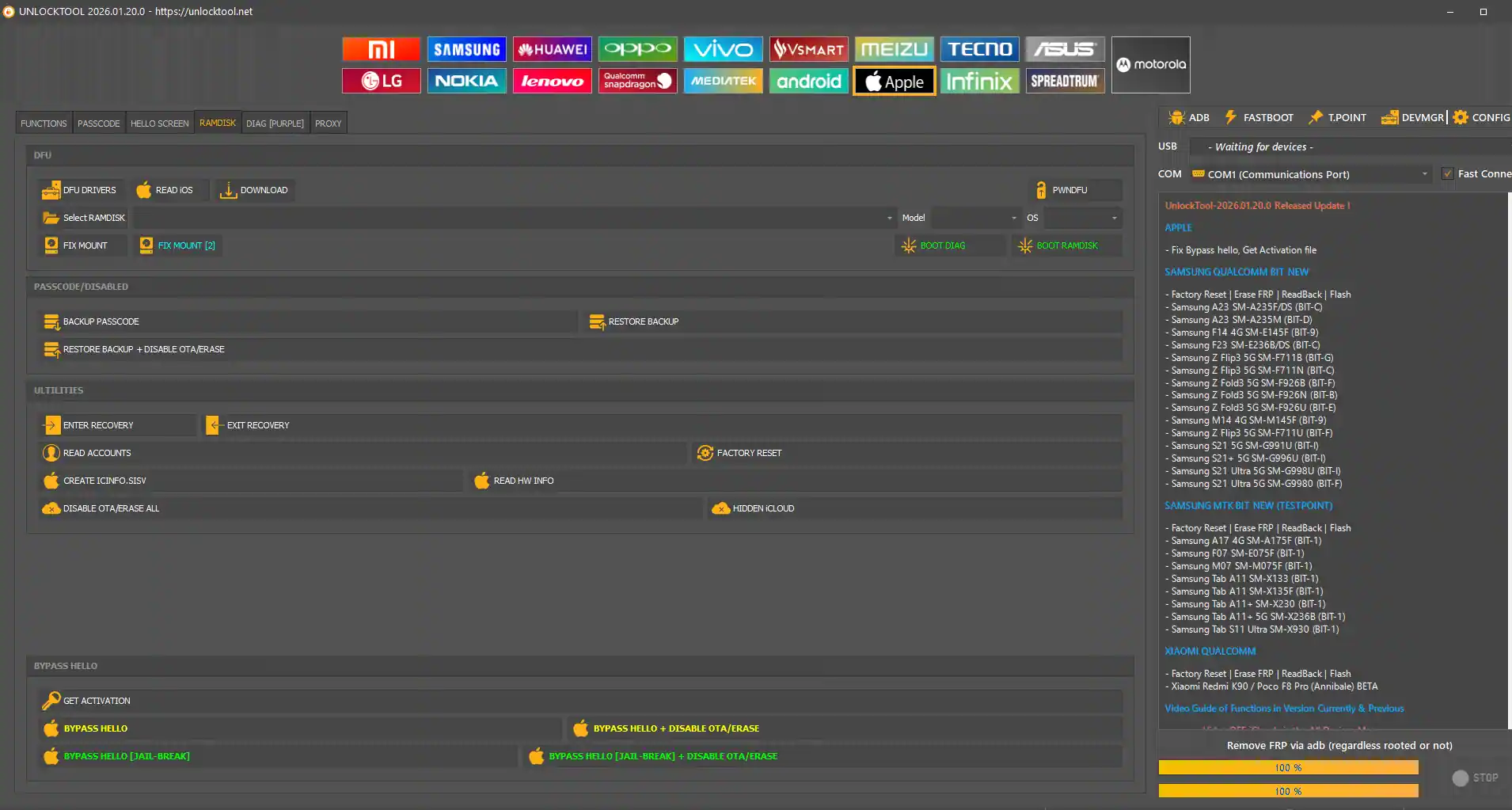 UnlockTool Apple Ramdisk - Bypass iCloud, Bypass Hello