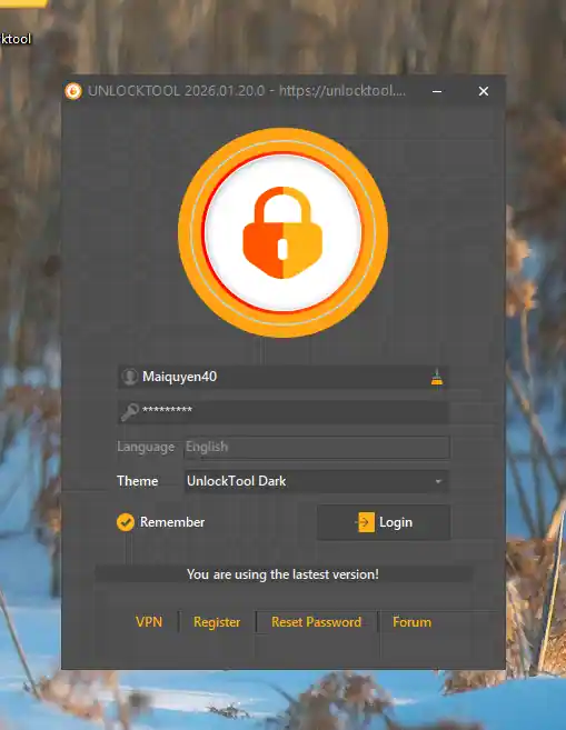 Màn hình đăng nhập UnlockTool 2026
