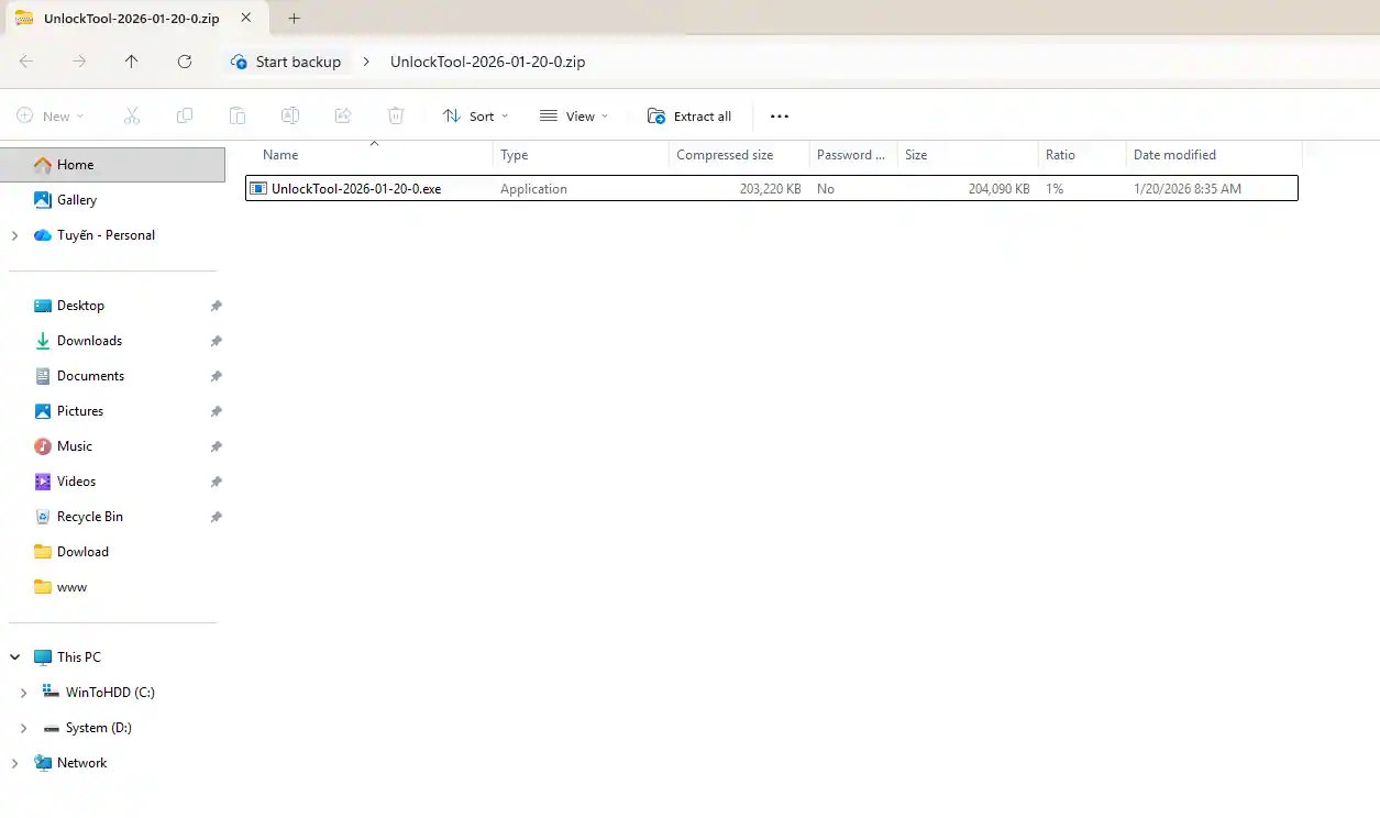 File UnlockTool-2026-01-20-0.zip sau khi tải về