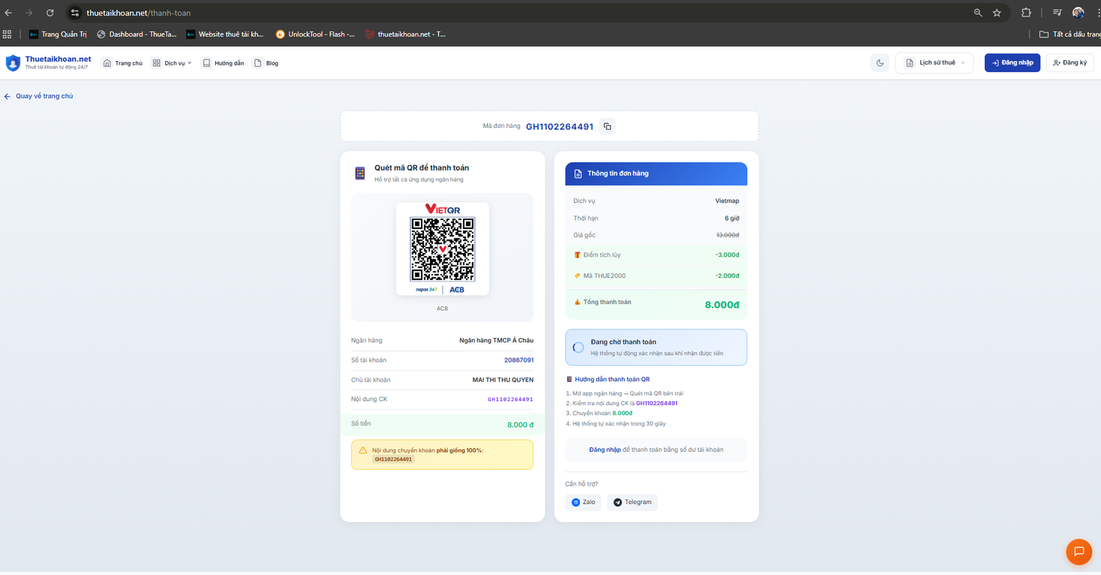 Thanh toán QR Code tự động - nhận tài khoản Vietmap Live Pro tức thì